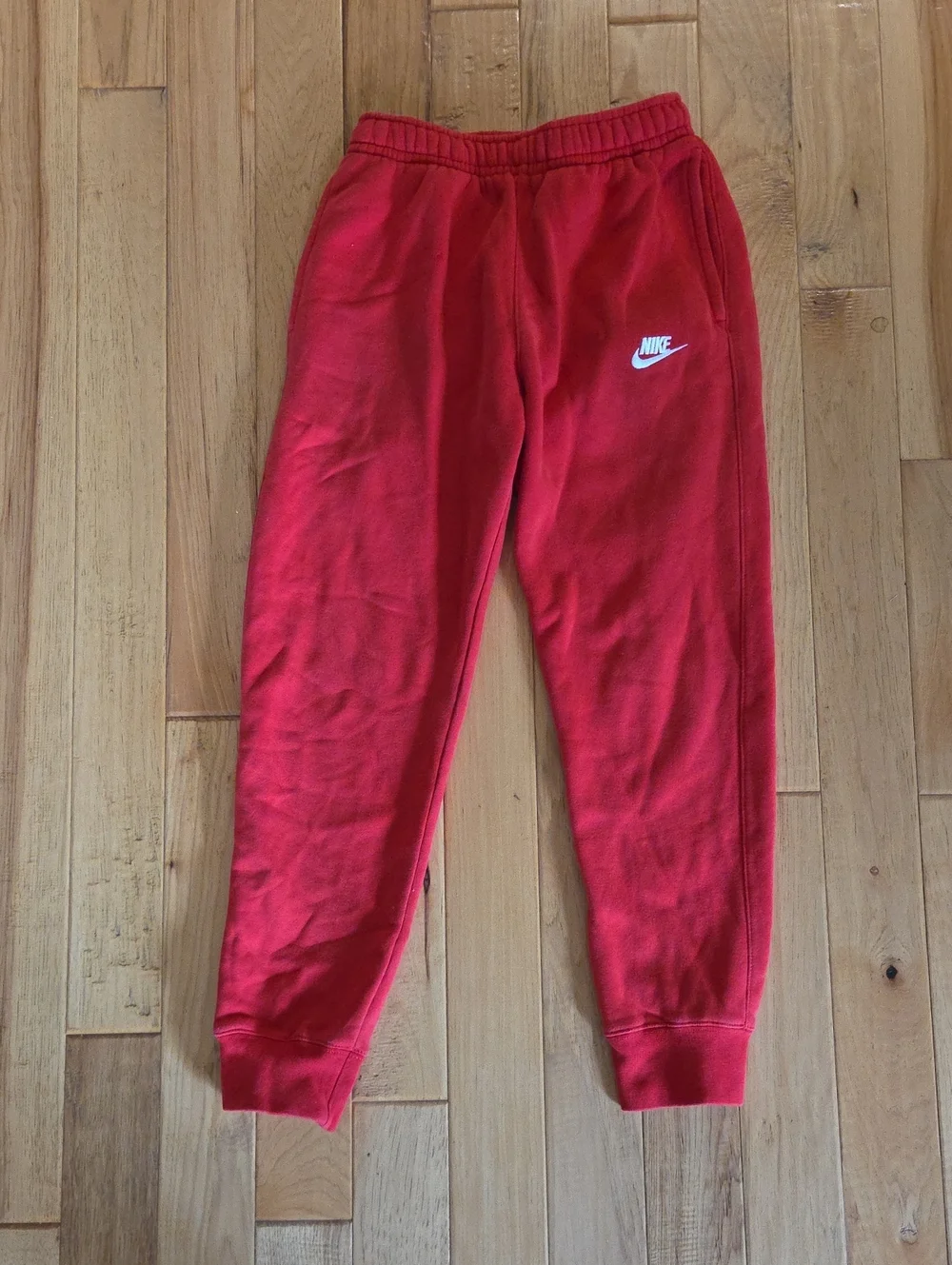 Nike Kids Red Fleece Joggers with White Swoosh